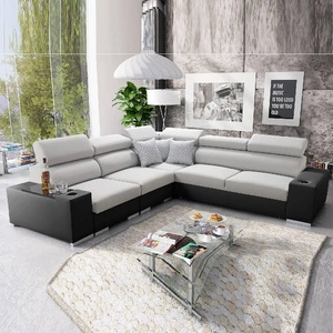 Narożnik z funkcją spania Provo III szary popiel / czarny lewostronny narożnik z pojemnikiem na pościel i regulowanymi zagłówkami