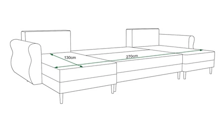 Narożnik z funkcją spania Wilkins U musztardowy komfortowy narożnik miękka tkanina nowoczesny design wpisujący się w każdą aranżację