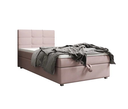 Łóżko kontynentalne Fresno 90x200 pudrowy róż w nowoczesnym skandynawskim stylu z tapicerowanym zagłówkiem łóżko z pojemnikiem