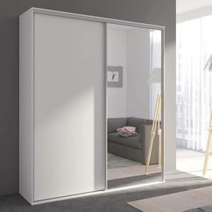 Szafa przesuwna z lustrem Grande 204 cm biała nowoczesna szafa z lustrem wyposażona w aluminiowe prowadnice drzwi