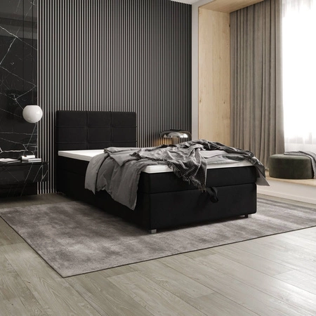 Łóżko kontynentalne Fresno 90x200 czarne w nowoczesnym skandynawskim stylu z tapicerowanym zagłówkiem łóżko z pojemnikiem