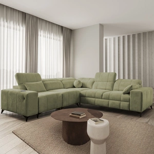 Narożnik z funkcją spania Penejos III oliwkowy lewostronny niezwykle wygodny i komfortowy narożnik do salonu dwa pojemniki na pościel