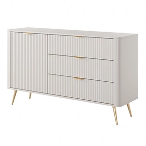 Komoda z szufladami Lante 138 cm beżowa elegancka komoda o zaokrąglonym kształcie wsparta na metalowej podstawie stylowe uchwyty
