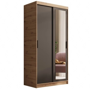 Szafa przesuwna z lustrem Hailey 100 cm dąb artisan / czarny minimalistyczna forma szafa idealnie wpasuje się do każdego wnętrza