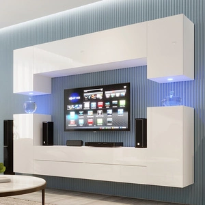 Meblościanka Trizin biała / biały połysk niezwykle stylowe meblościanka do salonu atrakcyjna pod względem wizualnym i funkcjonalnym