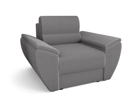 Fotel Fogu szary popiel nowoczesny design wygodny fotel do salonu sztruksowa tkanina o wyrazistych prążkach szerokie podłokietniki