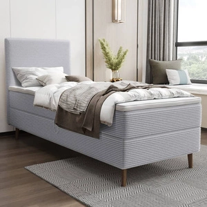 Łóżko kontynentalne Totti 90x200 szary popiel stylowe łóżko z pojemnikiem na pościel trójwymiarowa tkanina o wyrazistych prążkach