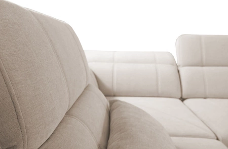 Narożnik z funkcją spania Cetara XII błękitny prawostronny stylowy design komfortowe przesuwane oparcia dwa pojemniki na pościel