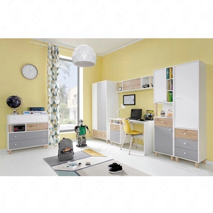 Zestaw mebli Beja biały / dąb artisan / szary idealna propozycja do pokoju młodzieżowego meblościanka z biurkiem