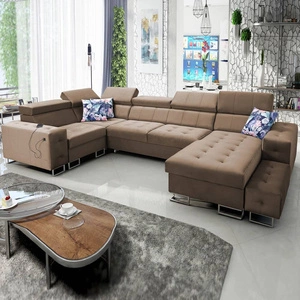 Narożnik z funkcją spania Hampton IV jasny brąz prawostronny funkcjonalny narożnik z dostawką która sprawdzi się jako podnóżek