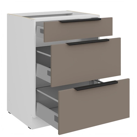 Szafka kuchenna stojąca z szufladami Fiuggi Wh 60 D 3S BB odporna na uszkodzenia wykończenie frontów w technologii anti fingerprint