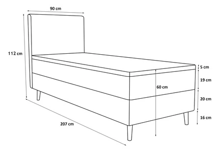Łóżko kontynentalne Totti 90x200 kość słoniowa stylowe łóżko z pojemnikiem na pościel trójwymiarowa tkanina o wyrazistych prążkach