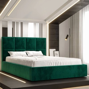 Łóżko tapicerowane Aresa 180x200 z pojemnikiem butelkowa zieleń w nowoczesnym skandynawskim stylu z wygodnym zagłówkiem