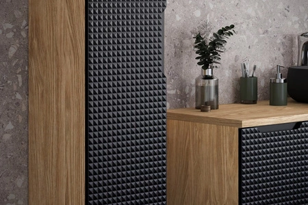 Szafka łazienkowa wisząca Luxor 35 cm dąb olejowany / czarny designerska szafka do łazienki z oryginalnym trójwymiarowym ryflowaniem