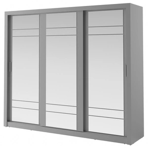 Szafa przesuwna z lustrem Arti 250 cm szara pojemna szafa do sypialni przedpokoju lub garderoby drzwi szafy wykończone dużymi lustrami