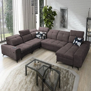 Narożnik z funkcją spania Buffalo VIII brązowy prawostronny wysokiej klasy narożnik do salonu z pojemnikami wysoka jakość wykonania