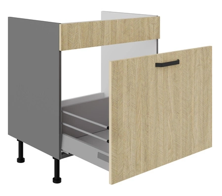 Szafka kuchenna pod zlewozmywak z szufladą Chevron 80 ZL 1S BB fronty z ozdobnym dekorem jodełki szafka odporna na działanie wilgoci