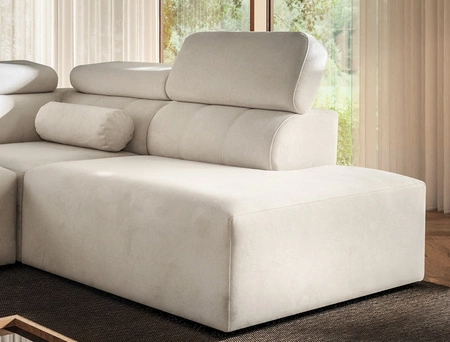 Narożnik z funkcją spania Cantare VII kremowy prawostronny narożnik z pojemnikiem na pościel wykonany z trwałej tkaniny typu plusz