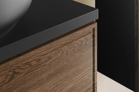 Zestaw mebli łazienkowych Talia czarny / dąb casella eleganckie szafki w stylu klasycznym subtelne frezowane ramki na frontach