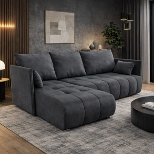 Narożnik z funkcją spania Selva szary uniwersalny narożnik z pojemnikiem na pościel velvetowa tkanina o ciekawej strukturze
