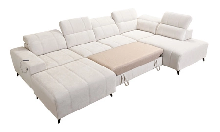 Narożnik z funkcją spania Penejos VI szary popiel lewostronny stylowy narożnik rozkładany z dwoma pojemnikami na pościel trwała tkanina