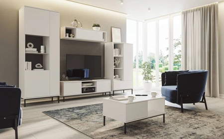 Szafka RTV Tutti 150 cm biała elegancki design szafki metalowa solidna podstawa drzwi otwierane za pomocą systemu push to open