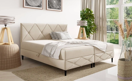 Łóżko kontynentalne Noren 120x200 kremowe nowoczesna forma łóżka z klasycznym pikowaniem na wezgłowiu duże pojemniki na pościel