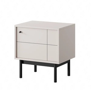 Szafka nocna Modesta beżowa idealna szafka do sypialni osadzona na wysokich drewnianych nogach subtelna kolorystyka