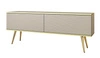 Szafka RTV Luxury 135 cm beżowa elegancki design stylowy ryflowany front korpus zwieńczony złotą listwą złote metalowe nogi