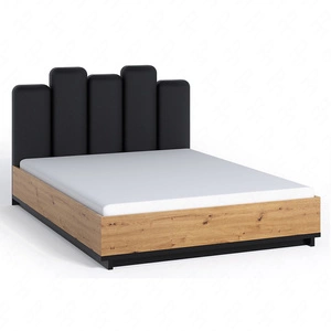 Łóżko Simi GB 160x200 cm z pojemnikiem na pościel dąb artisan / czarny idealne łóżko do sypialni obrzeża wykończone okleiną ABS designerski tapicerowany zagłówek