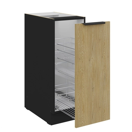 Zestaw mebli kuchennych Crotone 300 cm eleganckie szafki kuchenne z metalowymi uchwytami krawędziowymi szafka z koszem cargo