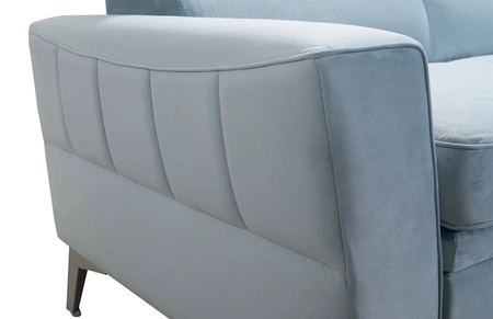 Narożnik z funkcją spania Rava II lawendowy róż prawostronny velvet wygodny narożnik z pojemnikiem na pościel wielofunkcyjna lampka