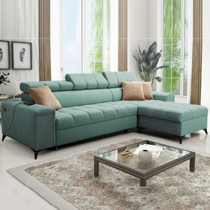 Narożnik z funkcją spania Bolmso miętowy prawostronny narożnik z dwoma pojemnikami na pościel praktyczna szuflada w boczku mebla