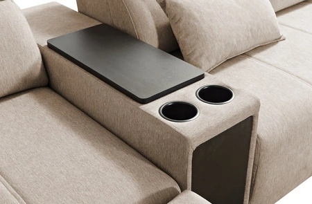 Narożnik z funkcją spania Tesalia V zielony lewostronny komfortowy narożnik z szufladą oraz funkcją przesuwanego oparcia