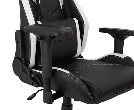 Fotel gamingowy Ares Pro czarny / biały komfortowy i funkcjonalny fotel z regulowanymi podłokietnikami stabilny metalowy stelaż