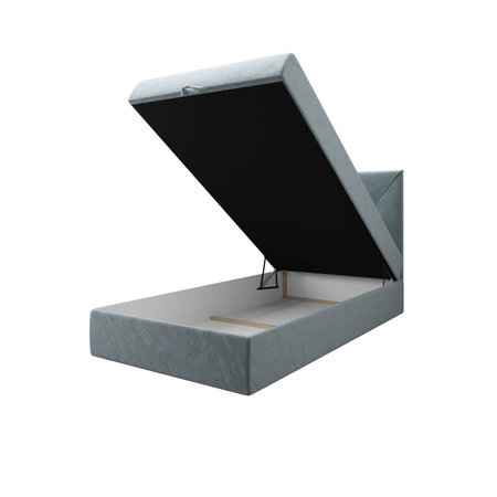 Łóżko kontynentalne Arvada 120x200 turkusowe w nowoczesnym skandynawskim stylu z tapicerowanym zagłówkiem łóżko z pojemnikiem