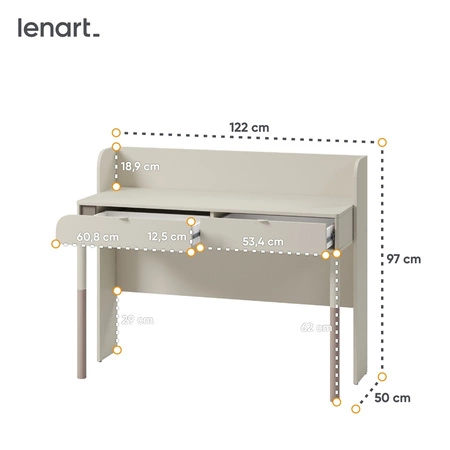 Biurko Harmony 122 cm beżowy / truflowy idealne biurko do pokoju nastolatka lub biura stabilna metalowa podstawa