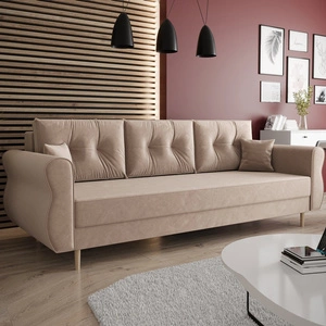 Sofa z funkcją spania Wilkins jasny brąz elegancka sofa do salonu w stylu skandynawskim zaoblone boczki nadają charakteru