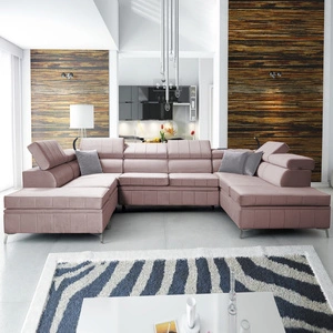 Narożnik z funkcją spania Rava VIII lawendowy róż prawostronny elegancki design gustowna bryła z gwarancją komfortu miękka tkanina