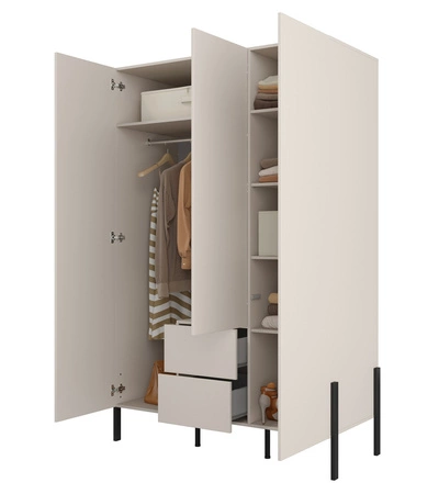 Szafa Jukon S 139 cm beżowa elegancka forma mebla w nowoczesnym stylu system otwierania push to open metalowe czarne nogi pojemne szuflady