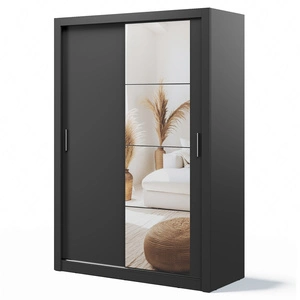 Szafa przesuwna z lustrem Arti 150 cm czarna funkcjonalna szafa do sypialni lub pokoju młodzieżowego drzwi szafy wykończone lustrami
