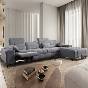 Narożnik z funkcją spania Penejos XII Lux szary prawostronny stylowy narożnik rozkładany z komfortowym wysuwanym podnóżkiem