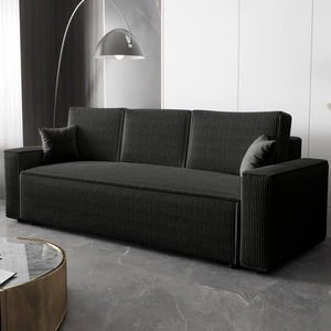 Kanapa rozkładana Nelo czarna prosta forma sofy w nowoczesnym designie sztruksowa tkanina obiciowa pojemnik na pościel