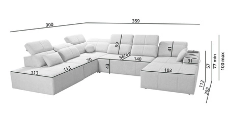 Narożnik z funkcją spania Tesalia X miodowy prawostronny nowoczesny i komfortowy narożnik z innowacyjną funkcją przesuwanego oparcia