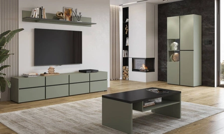 Półka Cross 180 cm zielona prosta forma w nowoczesnym wydaniu praktyczna półka na ścianę do salonu jadalni lub pokoju dziennego