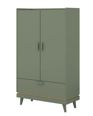 Komoda wysoka Scandia 90 cm zielona / dąb olejowany stylowy design komody z szufladą osadzonej na wysokich nogach idealna do sypialni