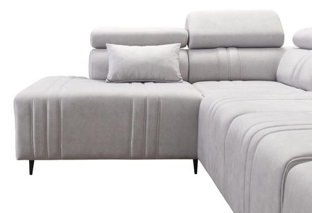 Narożnik z funkcją spania Castel VII jasny brąz lewostronny stylowy narożnik z pojemnikiem na pościel i regulowanymi zagłówkami