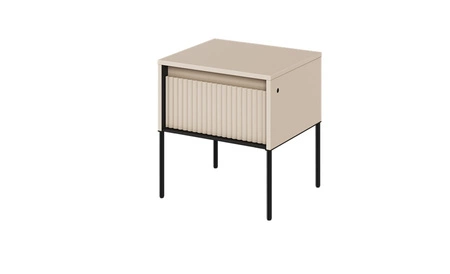 Szafka nocna Trend beżowa elegancka szafka z szufladą do sypialni dyskretne oświetlenie LED oraz gustowny ryflowany front