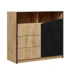 Komoda z szufladami Atson 100 cm dąb odwieczny / czarny prawa stylowy design komody ciekawy kształt frontu nadaje oryginalności