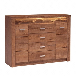 Komoda z szufladami Indiana 137 cm jesion jasny elegancka stylistyka komody ozdobna deska na froncie komody oświetlona LED